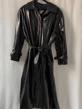 Atlantic Beach black goth dom PVC belted women's trench coat size large
